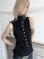 Piqué Sleeveless Top | Black