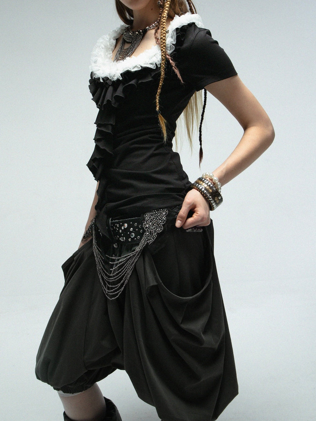 Ruffled Collar Top | Black