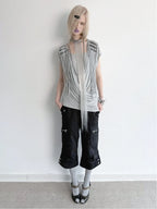 Victory Fringed Draped Top | Grey