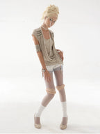 Victory Fringed Draped Top | Beige
