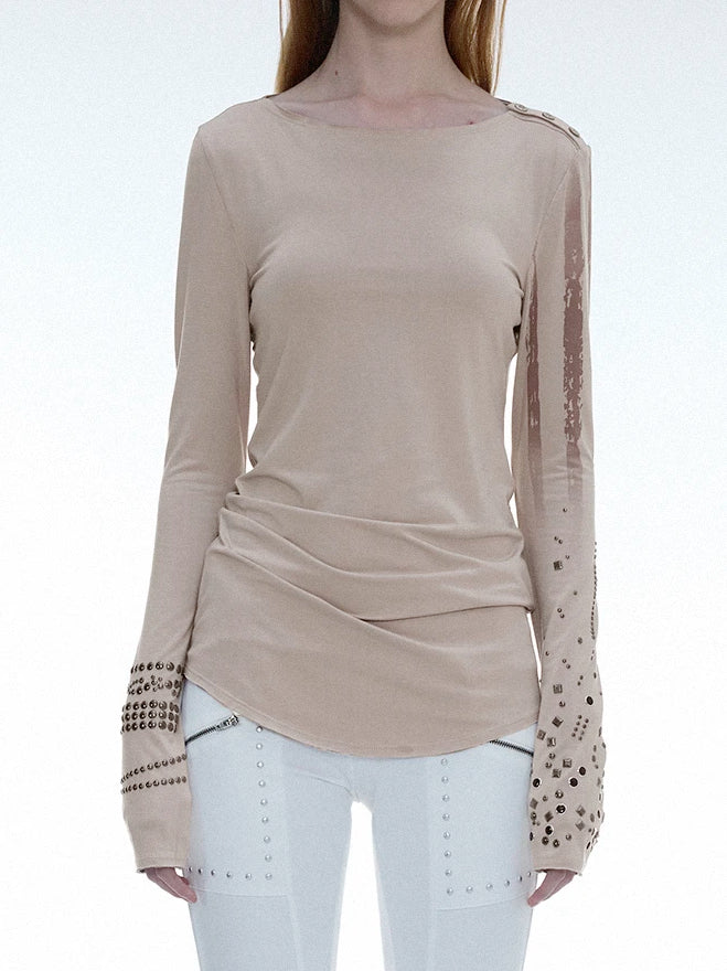 Studded Cuff Top | Sand