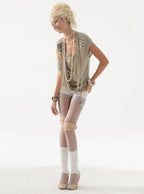 Victory Fringed Draped Top | Beige