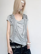 Victory Fringed Draped Top | Grey