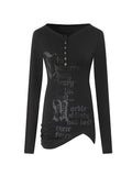 Graphic Henley Top  | Black