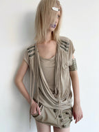 Victory Fringed Draped Top | Beige