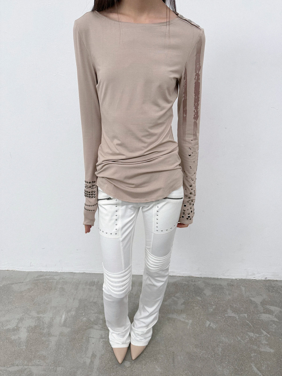 Studded Cuff Top | Sand