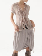 Tulip Fringed Skirt | Grey & Pale Pink