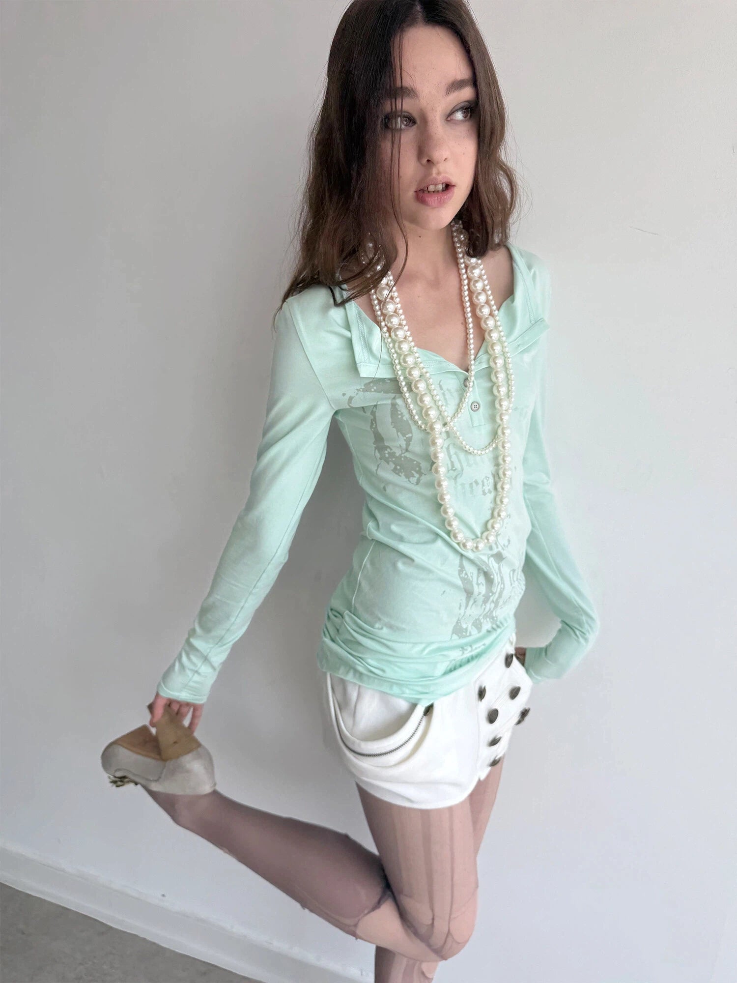 Graphic Henley Top  | Mint