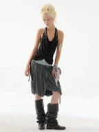 Tulip Fringed Skirt | Blue & Dark Grey