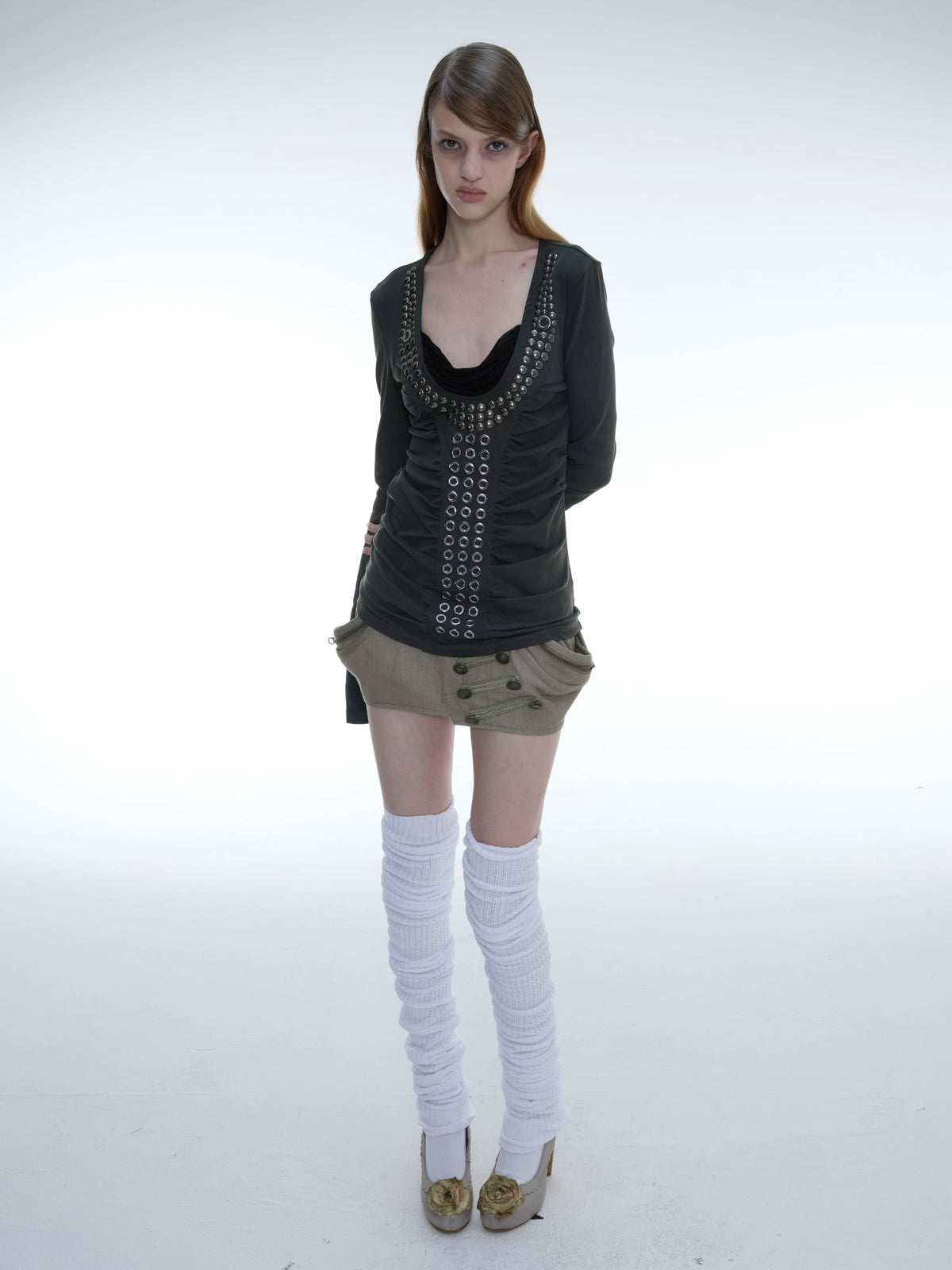 Aegis Studded Top, Long Sleeves | Grey