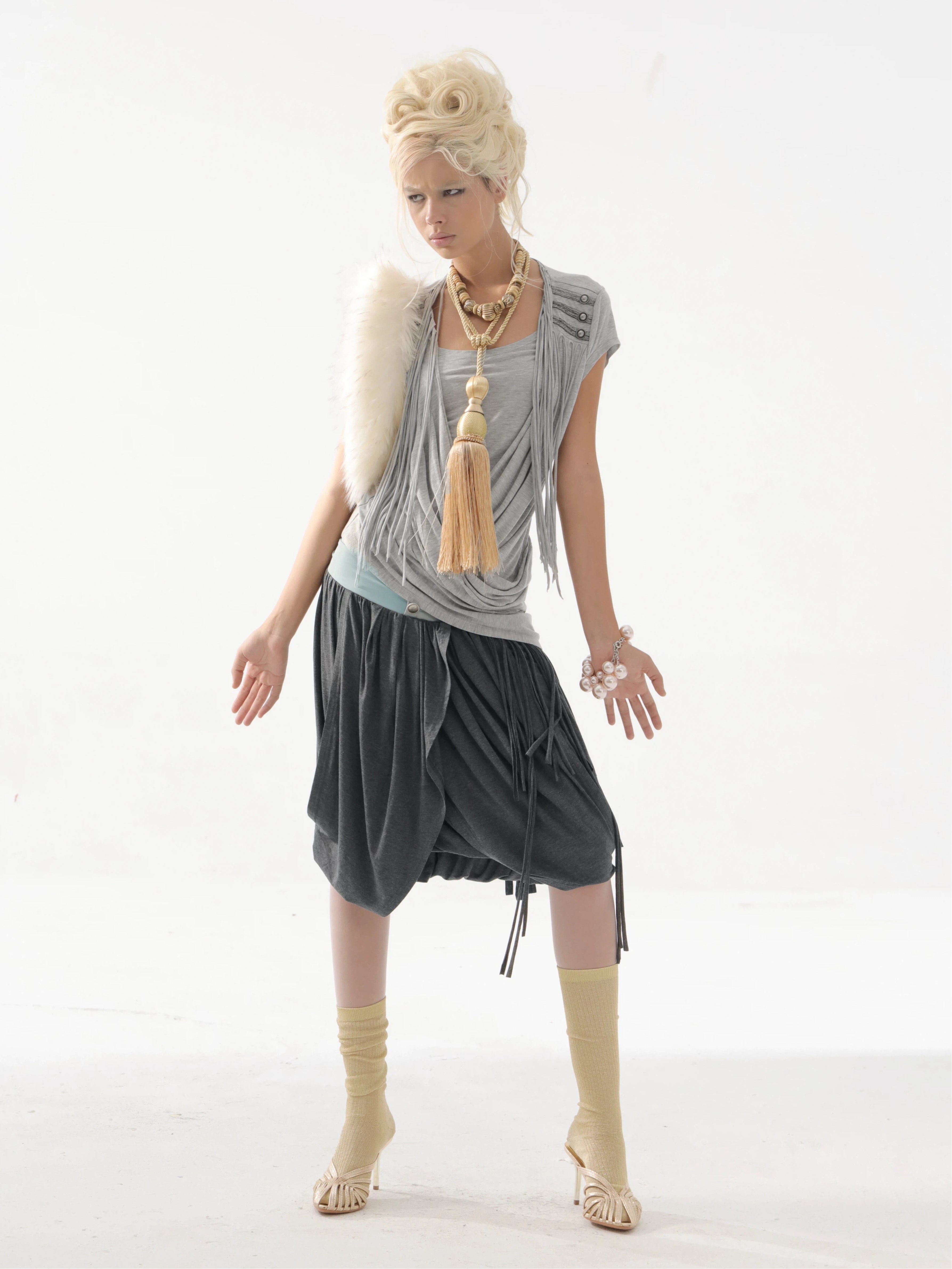 Victory Fringed Draped Top | Grey