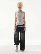 Piqué Sleeveless Top | Grey