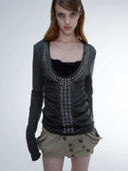 Aegis Studded Top, Long Sleeves | Grey