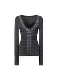 Aegis Studded Top, Long Sleeves | Grey