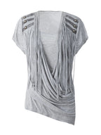 Victory Fringed Draped Top | Grey