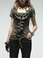 Ruffled Collar Top | Green