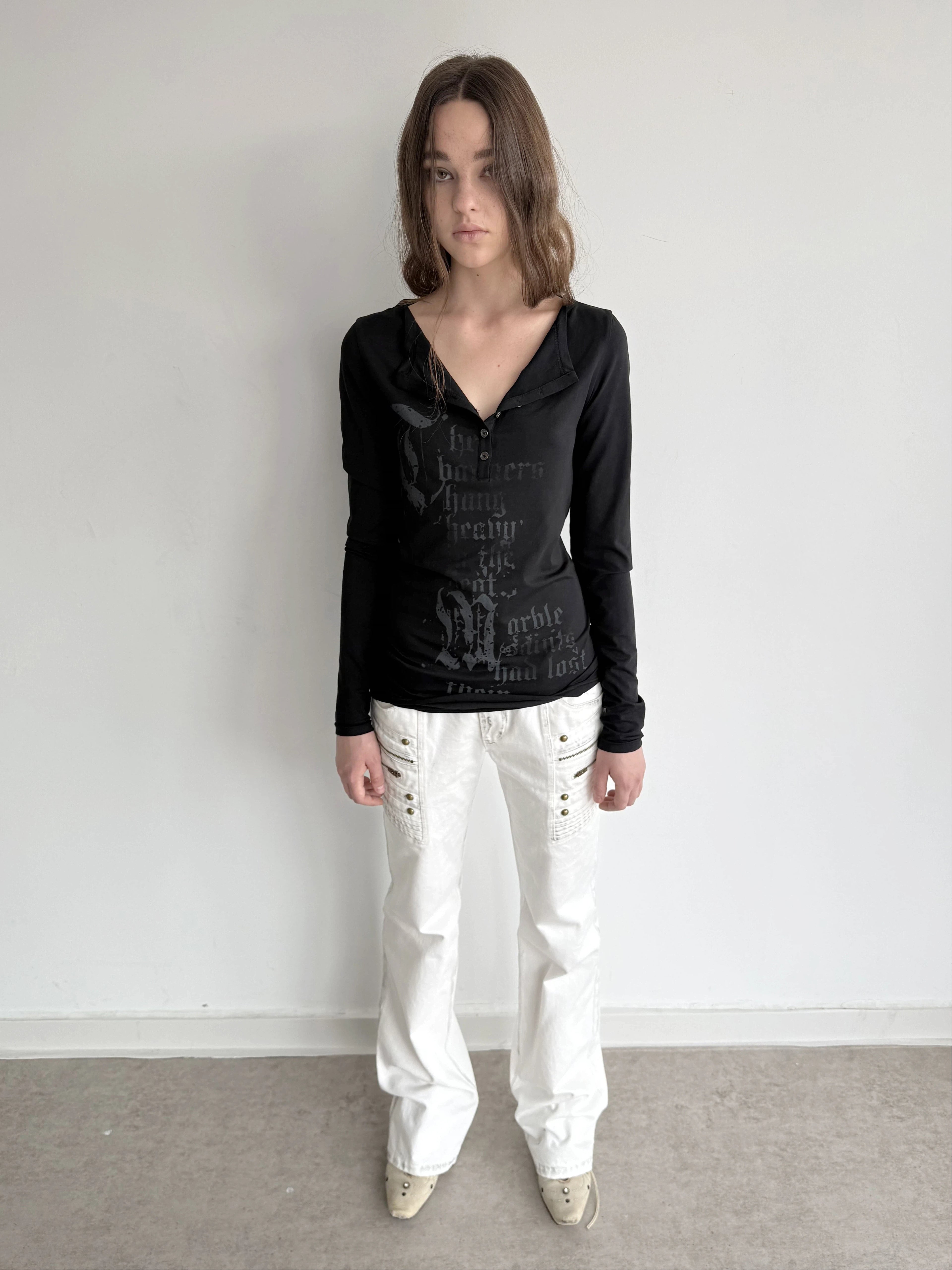 Graphic Henley Top  | Black