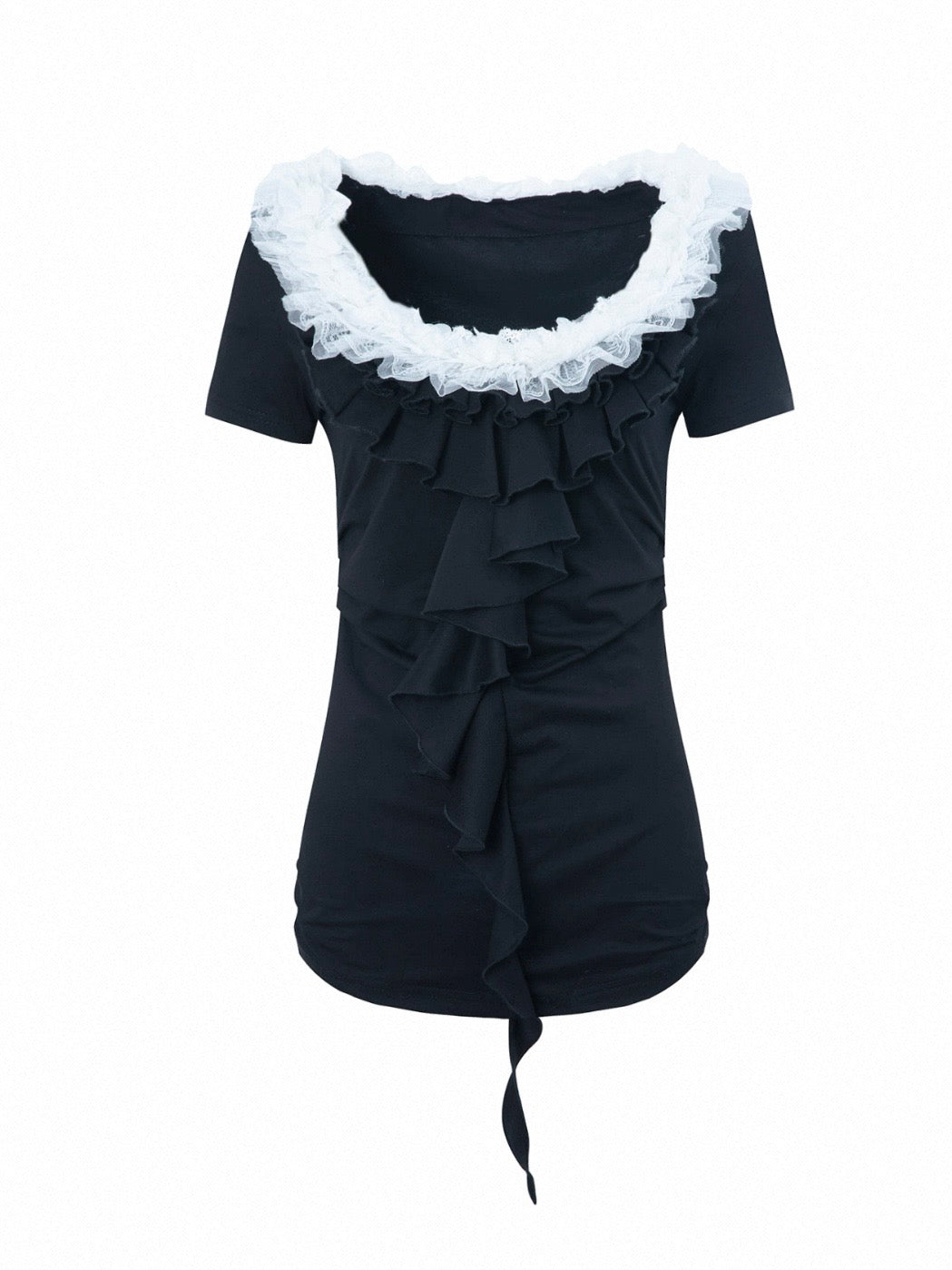 Ruffled Collar Top | Black