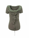 Ruffled Collar Top | Green