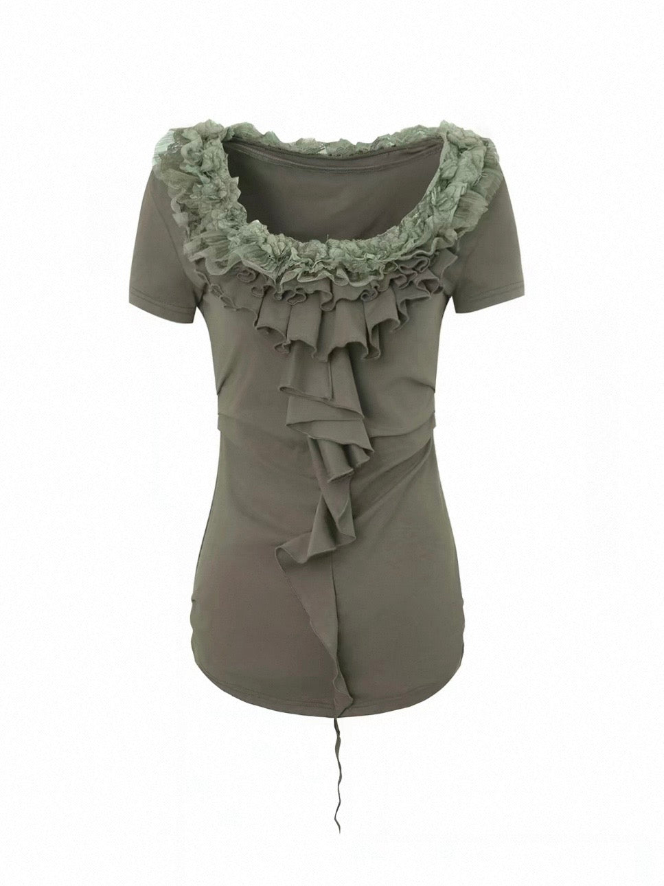 Ruffled Collar Top | Green
