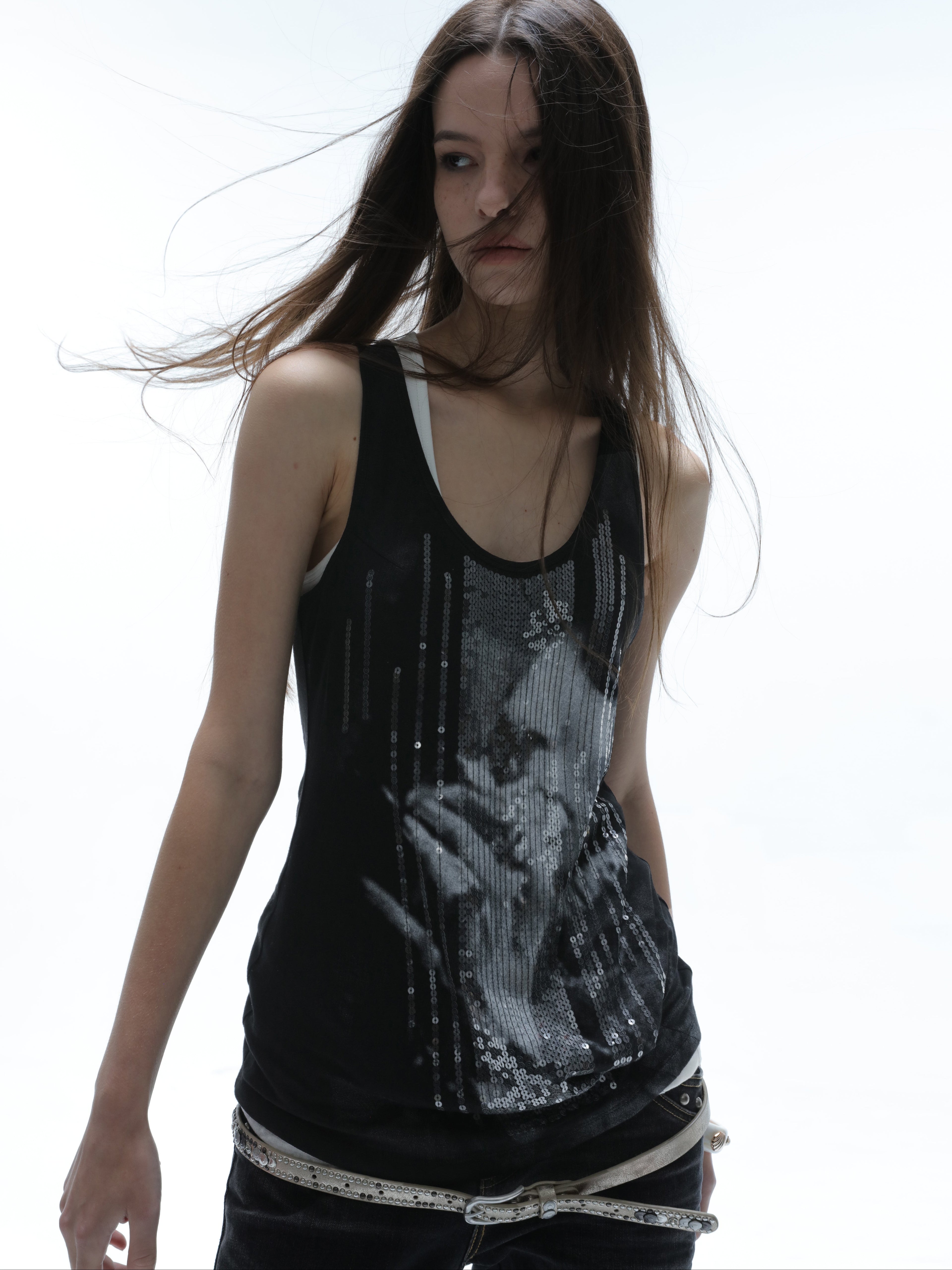 Sequins Tank Top | Black